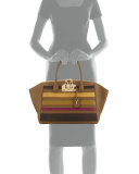 Brera 34 Vitello & Python Striped Satchel Bag, Nut/Brown/Yellow/Green/Pink