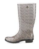 Shaye Leopard-Print Rain Boot, Black