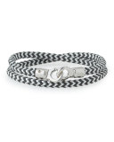 Men's Double Tour Braided Wrap Bracelet, Black/White/Silver