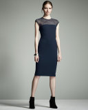 Honeycomb-Top Jersey Sheath Dress, Midnight Blue