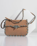 Rolling Rockstud Small Saddle Bag, Beige