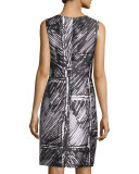 Sleeveless Printed Sheath Dress, Black