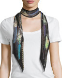 Feathers Super Skinny Silk Scarf, Black