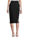 Button-Pocket Pencil Skirt, Black
