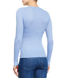 Long-Sleeve Featherweight Cashmere Top, Powder Blue