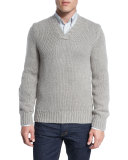 Cashmere-Wool V-Neck Sweater, Beige