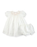 Cap-Sleeve Smocked Bishop Dress w/ Bloomers, Ivory, Size 3-24 Months