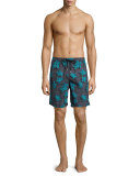 Okoa Sea Reflection Printed Swim Trunk, Black Pattern