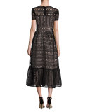 short-sleeve lace midi dress, black