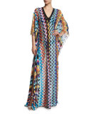 Zigzag-Print Long Caftan Coverup