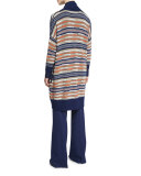 Taletha Striped Ribbed-Trim Sweater, Midnight/Orange/Khaki