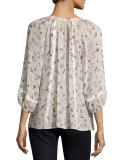 Gloria B Floral Silk Blouse, Pink/White