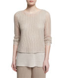 Long-Sleeve Layered Linen Top W/ Cami