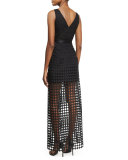Asymmetric Sleeveless Lace Gown, Black