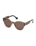 Monochromatic Shield Cat-Eye Sunglasses, Gold