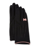 Wool-Blend Leather-Trim Tech Gloves, Black/Pink