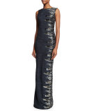 Sleeveless Embellished Lace Cocktail Gown, Black