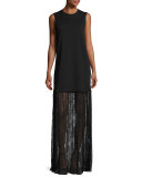 Sleeveless Jersey & Lace Mixed-Media Maxi Dress, Black