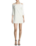 Cold-Shoulder Faille Mini Lantern Dress, Ivory