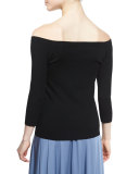 3/4-Sleeve Knit Top, Black 