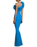 Elisse One-Shoulder Ruffle Mermaid Gown, Blue Notee 