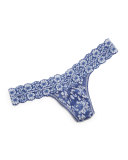 Low-Rise Cross-Dyed Lace Thong, Chambray Ivory
