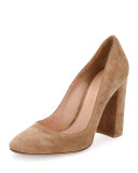 Linda Suede Chunky-Heel Pump