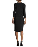 3/4-Sleeve Lace-Trim Silk-Blend Sweater, Black/Black