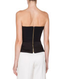 Penn Strapless Peplum Bustier Top, White/Black