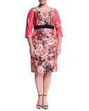 Dolcetto Floral-Print Sheath Dress W/ Sleeves, Plus Size 