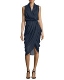 Draped Sleeveless Cocktail Dress, Ink