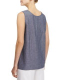 Sleeveless Cross-Dye Linen Tank, Plus Size