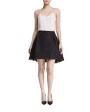Pleated-Front Lace-Trim Skirt, Black
