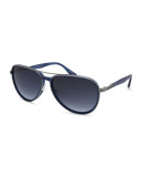 Gazarri Polarized Aviator Sunglasses, Cobalt/Pewter