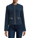 Suede Zip-Front Jacket, Midnight Blue