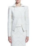 Tonal Plaid Moto Jacket, White/Ivory