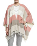 Striped Fringe-Trim Cape, Blush/Multi