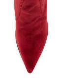 Hyper Pointed-Toe Velvet Knee Boot, Scarlet