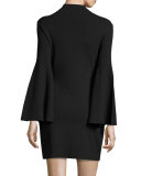 Swing-Sleeve Mock-Neck Sheath Dress, Black