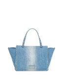 Rockstud Medium Butterfly Washed Denim Tote Bag, Light Denim