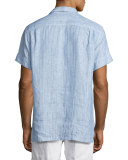 Felix Micro-Stripe Woven Polo Shirt, Navy
