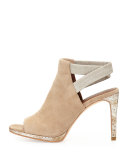 Saint Metallic-Trim Suede Sandal, Natural/Platino