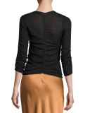 Semisheer Ruched Silk-Blend Top, Black