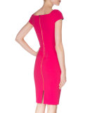 Sweetheart-Neck Seamed Dress, Magenta