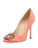 Hangisi Satin 105mm Crystal-Toe Pump, Coral