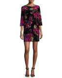 3/4-Sleeve Floral Cocktail Dress, Multicolor