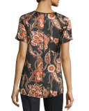 Kate Paisley-Print Silk Blouse, Black Multi