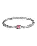 Batu Classic Chain Silver Bracelet with Pink Spinel, Size M