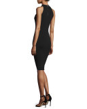 Sleeveless Halter-Neck Structured Sheath Dress, Black