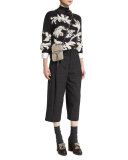 Mid-Rise Monili-Trim Check Culotte Pants, Anthracite
